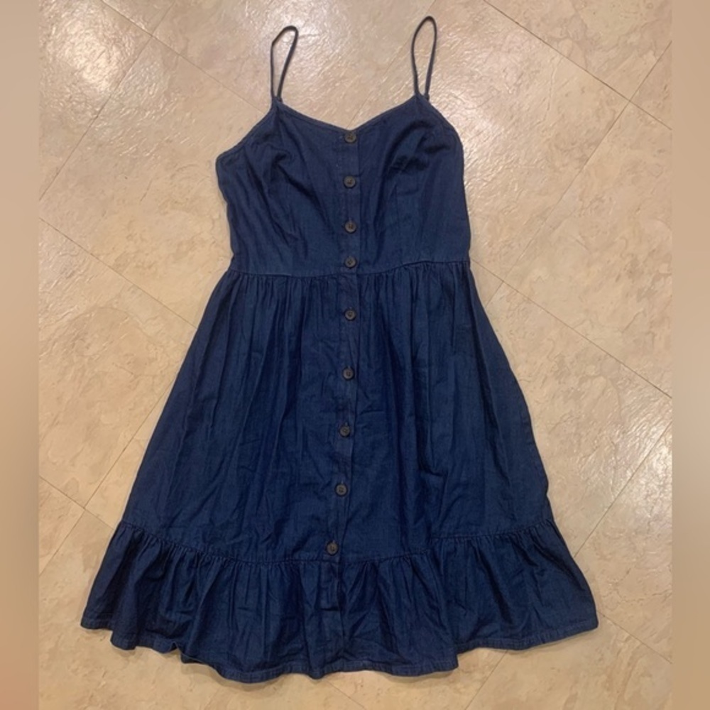 Japna Navy Blue Button-Front Midi Sundress